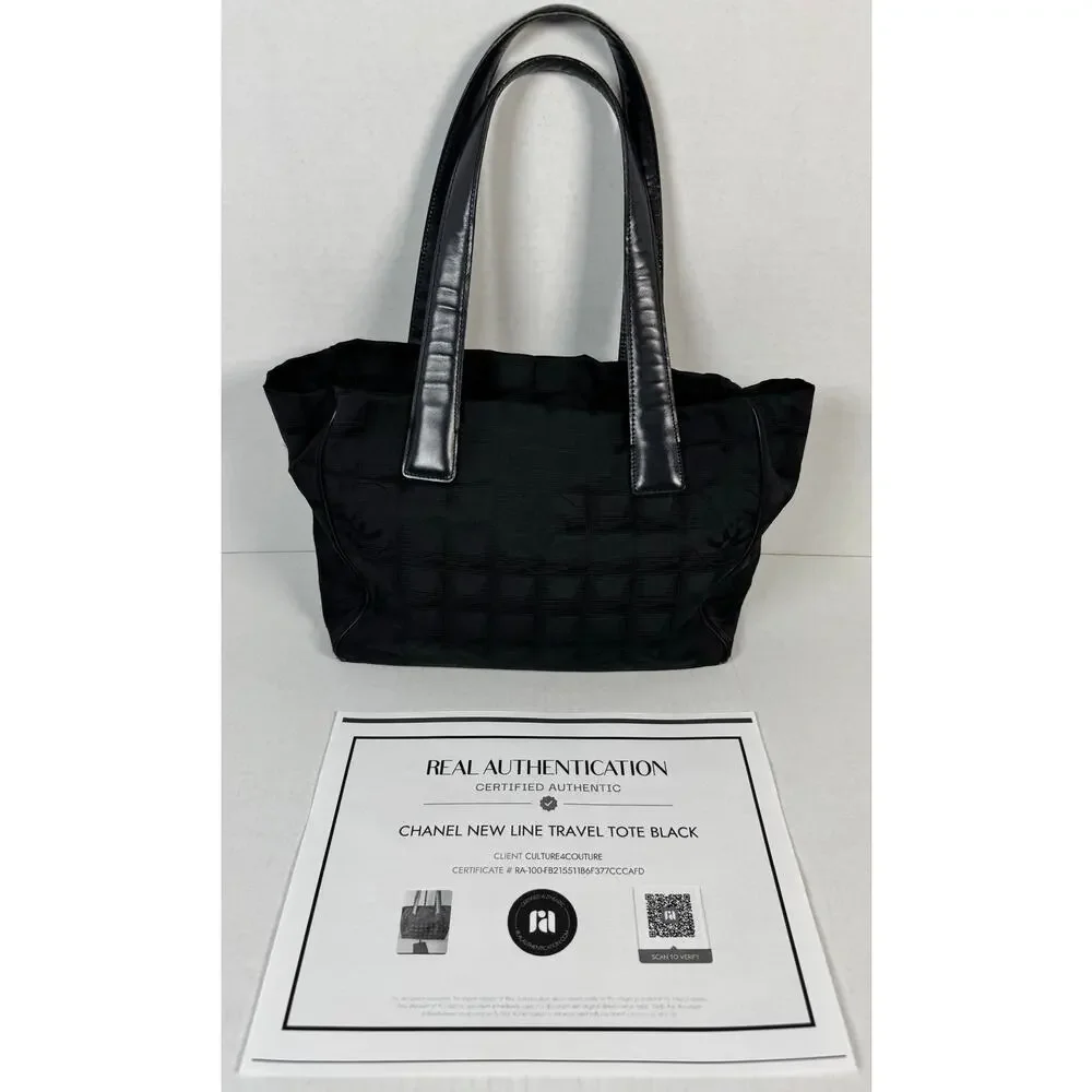 Chanel New Travel Line Tote Black Jacquard CC Shoulder Bag